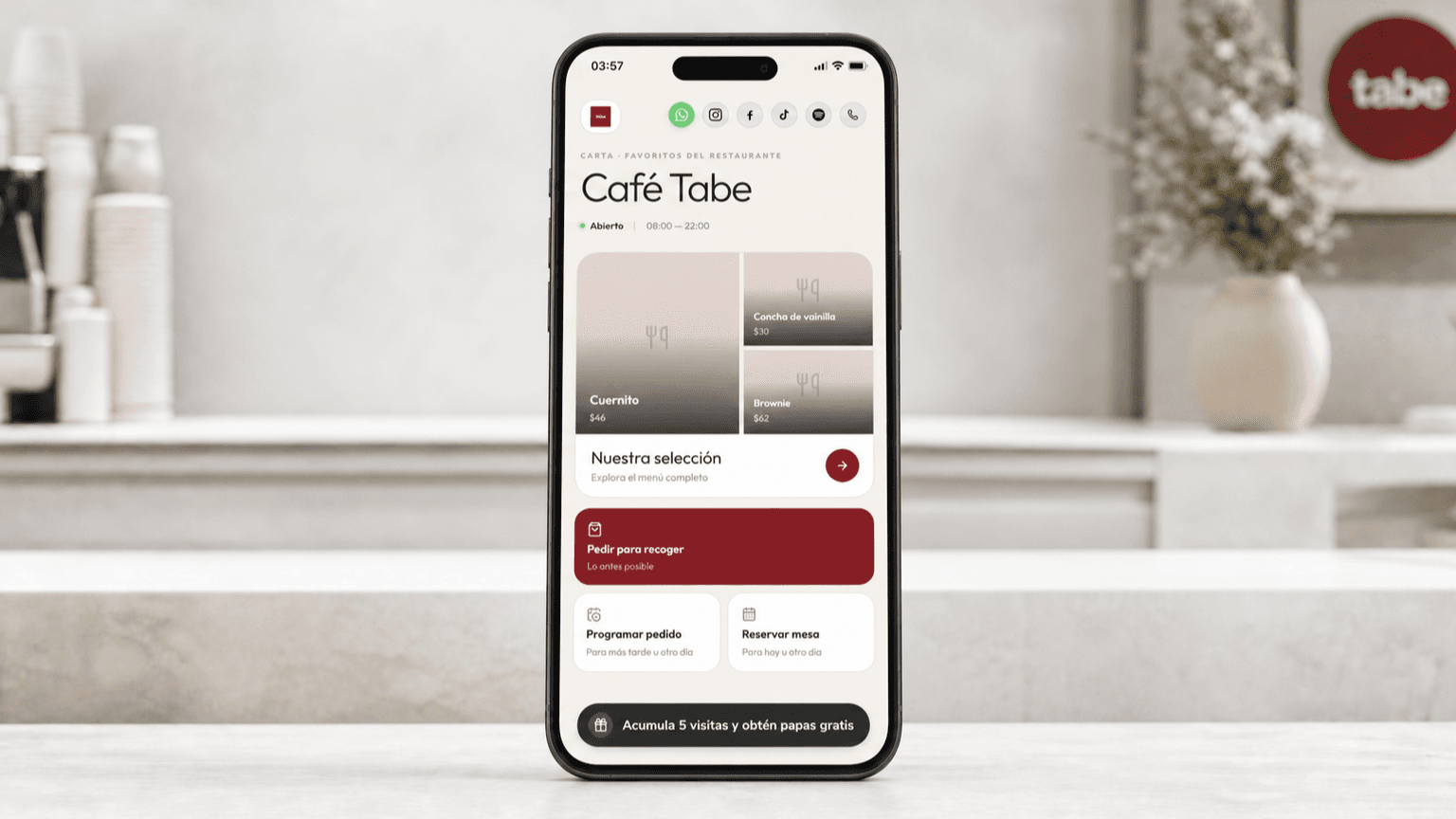 Canal de venta de Café Tabe abierto en un celular
